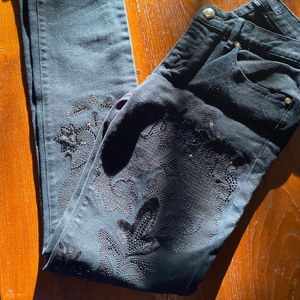 Juicy Couture embroidered black jeans